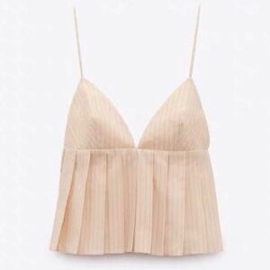 ZARA Pleated Pinstripe Crop Top in Butter L / XL / XXL NWT